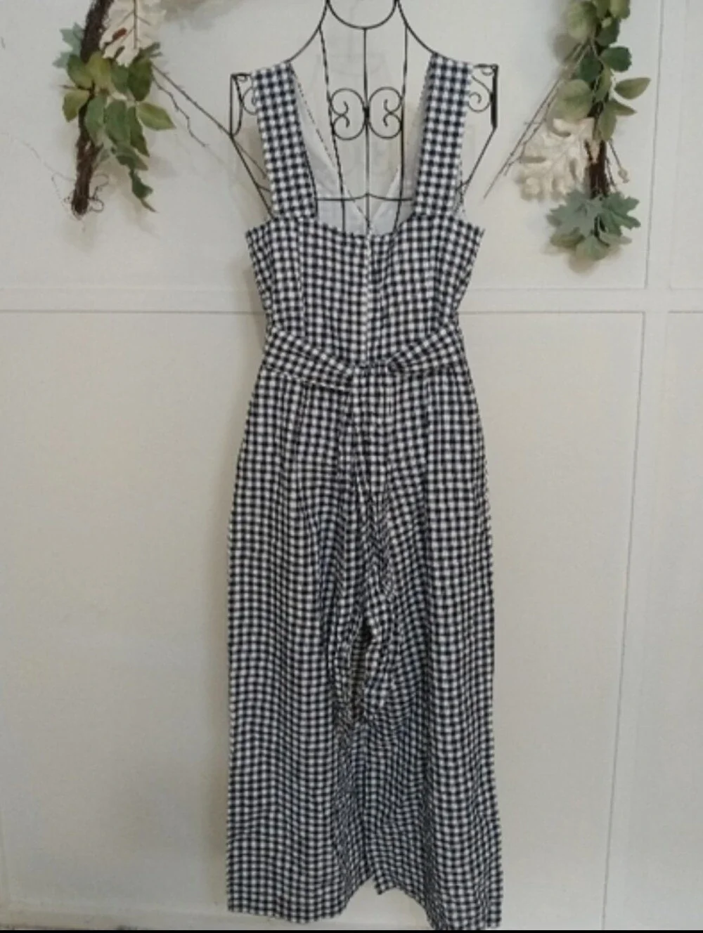 Banana Republic Sleeveless Black White Gingham Linen Plaid Wide Leg Jumpsuit XS